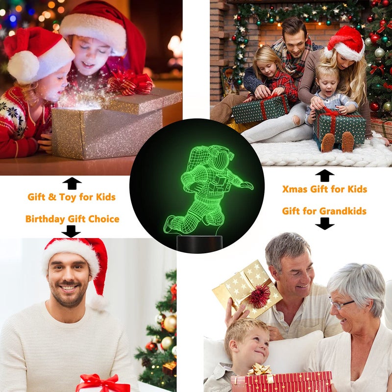 FULLOSUN Spaceman 3D Night Light, Astronaut Rocket Optical Illusion Lamp Birthday Gift Idea for Outer Space Fan Xmas, Living Room Decor Night Light with 7 Colors Changing - Image 4